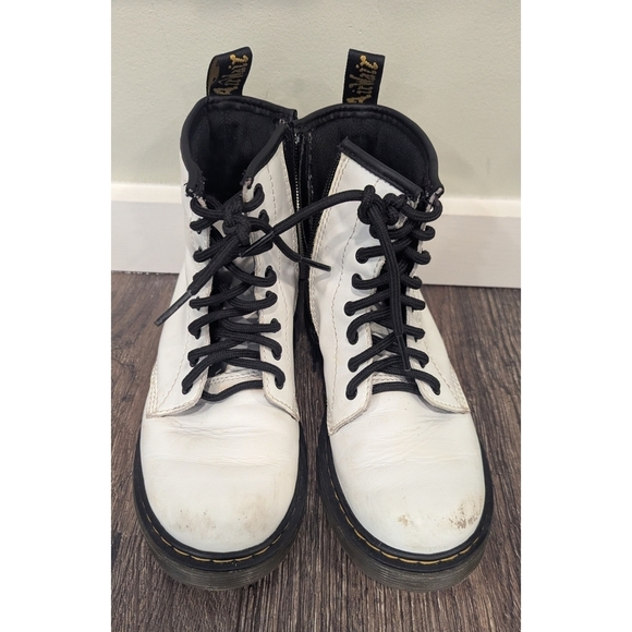 Doc Martens White Leather Combat Lace Up Side Zip Boots Size 3 - Picture 2 of 11